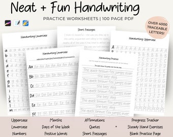 Handwriting Practice Worksheets, Printable Handwriting Workbook, Alphabet Writing Practice, ABC Letter tracing, Improve handwriting