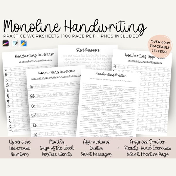 Monoline Bouncy Cursive Handwriting Practice Workbook, Lettering Workbook, Penmanship Practice, Lettering Guide, iPad Lettering Procreate