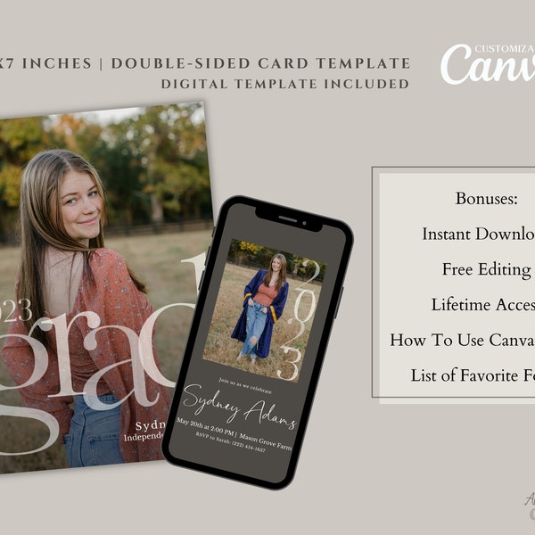 Graduation Announcement Template | minimalist senior announcement, card for photographers canva, 2023 graduation party invite