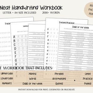 Neat Handwriting Workbook dla dorosłych | śliczne arkusze do ćwiczeń pisma odręcznego, ćwiczenia kaligrafii, jak pisać ręcznie, zeszyt ćwiczeń do literowania
