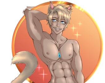 Shirtless Surfer Cat Boy