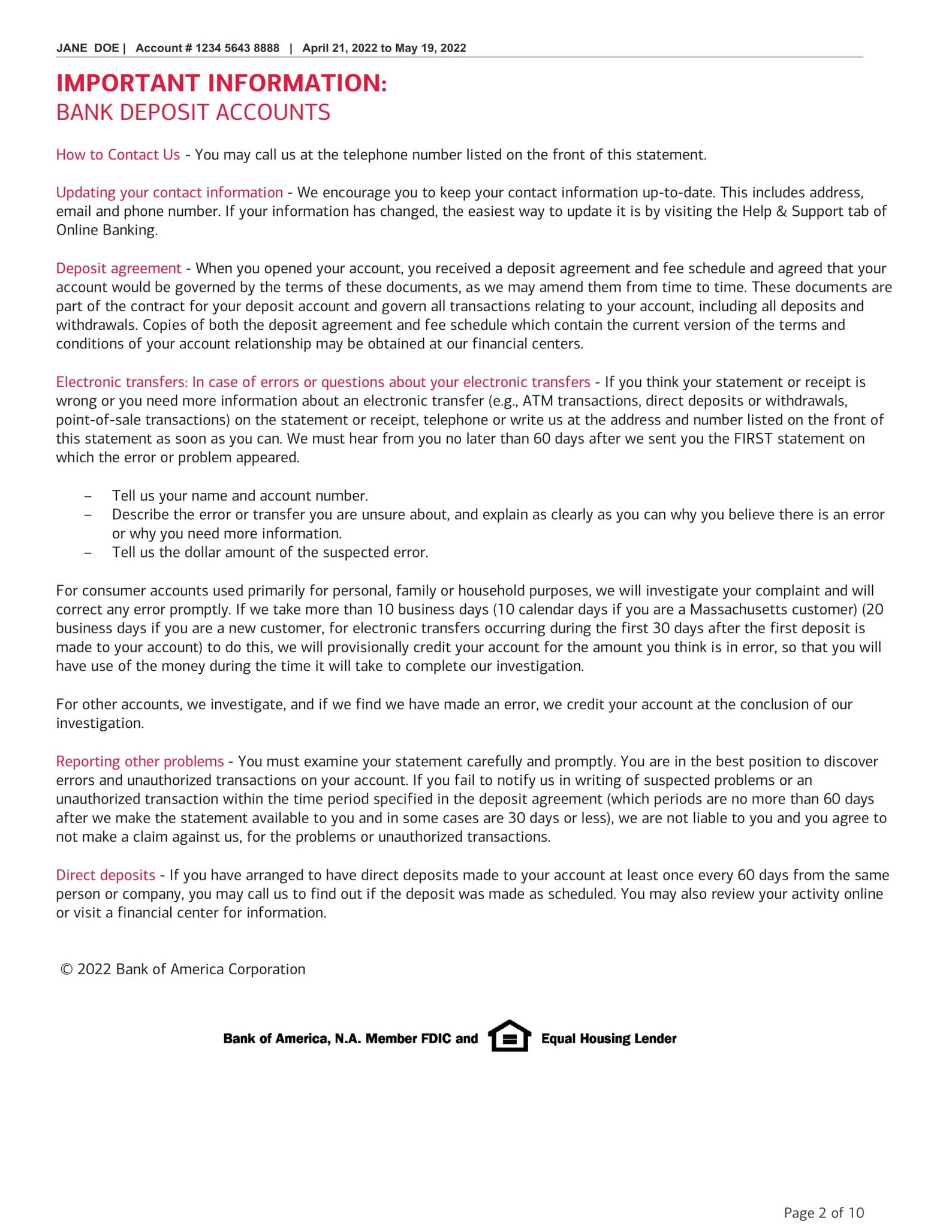 BOA Bank Statement Etsy