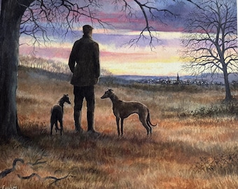 Lurcher/Greyhound Print &quot;Shadow Hunters&quot; Dog Art