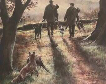 Pheasant Shooting Art &quot;Thanks Guys&quot; Sporting Print with fox and pheasant