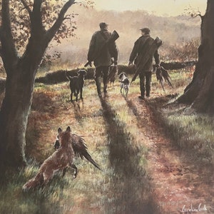 Pheasant Shooting Art "Thanks Guys" Sporting Print with fox and pheasant