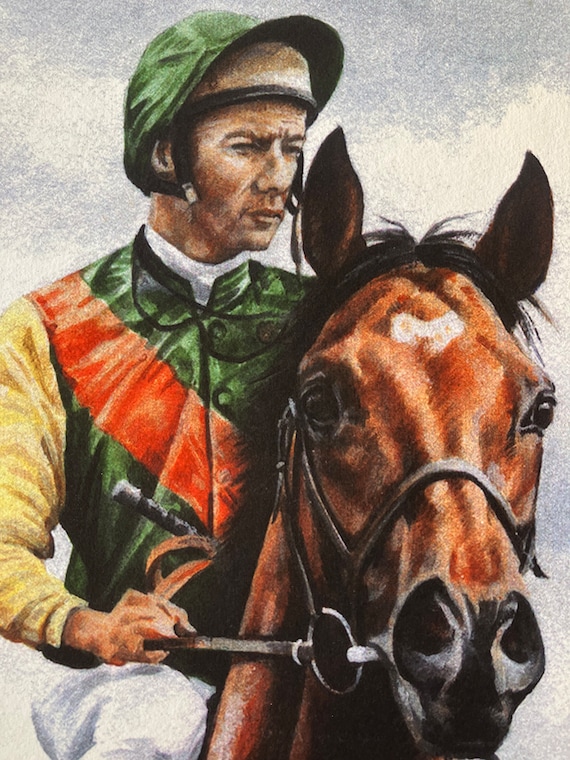 現代アート 馬と騎手の絵画 競馬アートプリント。レスター・ピゴットとニジンスキー - Etsy 日本