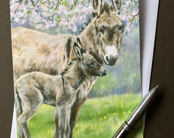 Donkey Art Greeting Card "Springtime" Blank Card with donkeys