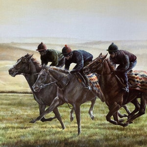 Horse Racing Art Print "On the Gallops - Lambourn"