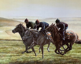 Horse Racing Art Print "On the Gallops - Lambourn"