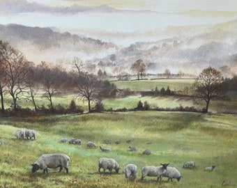 Landscape Art Print with sheep. "The View From Rosemary Lane"