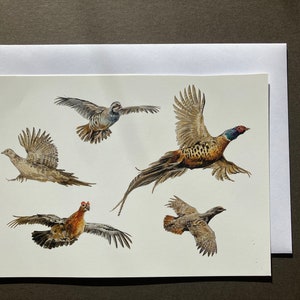 Biglietto di auguri di caccia con uccelli selvatici. Biglietto di fagiano