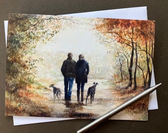Greyhound Lurcher Greeting Card &quot;The Golden Hour&quot; Blank Card for Greyhound Lover