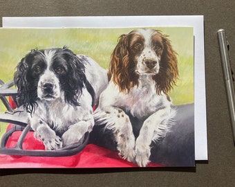 Biglietto di auguri per Springer Spaniel da lavoro. Biglietto vuoto di Caroline Cook. Springer Spaniel