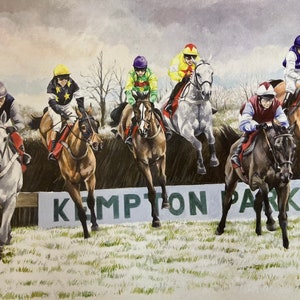 Horse Racing Art Print. The Kings of Kempton.  Steeplechasers at Kempton