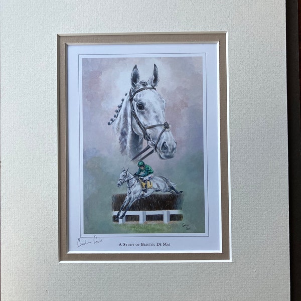 Horse Racing Art Print "Bristol de Mai” Small mounted racing print of Bristol de Mai