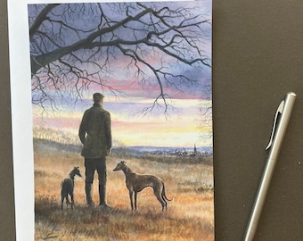 Lurcher Greyhound Greeting Card "Shadow Hunters"