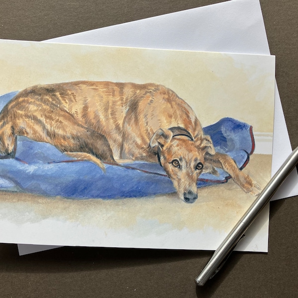 Greyhound Lurcher Art Card "It's a Dog's Life" Brindle Greyhound Art Card
