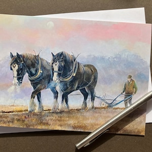 Shire Horses-kunstkaart "An Eary Start" Heavy Horses Poughing-verjaardagskaart