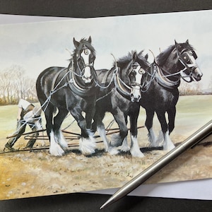 Cartão de arte Shire Horses "Trabalho em equipe" Cartão de aniversário Heavy Horses