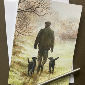 Zwarte labrador-wenskaart "Field Patrol"-hondenkaart voor mannen