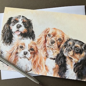 Carte de voeux Cavalier King Charles Spaniel.  Carte vierge avec des épagneuls cavaliers