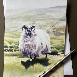 Sheep Art Greeting Card "On the High Moor” Birthday card with a sheep on Dartmoor