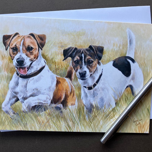 Jack Russell Terrier Greeting Card. Blank Card with two terriers