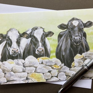 Cartão de felicitações Cow Art "Dairy Maids" Cartão de aniversário com gado Holstein Friesian