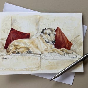 Biglietto d'auguri "Sitting Pretty" per gli amanti dei levrieri e dei levrieri.