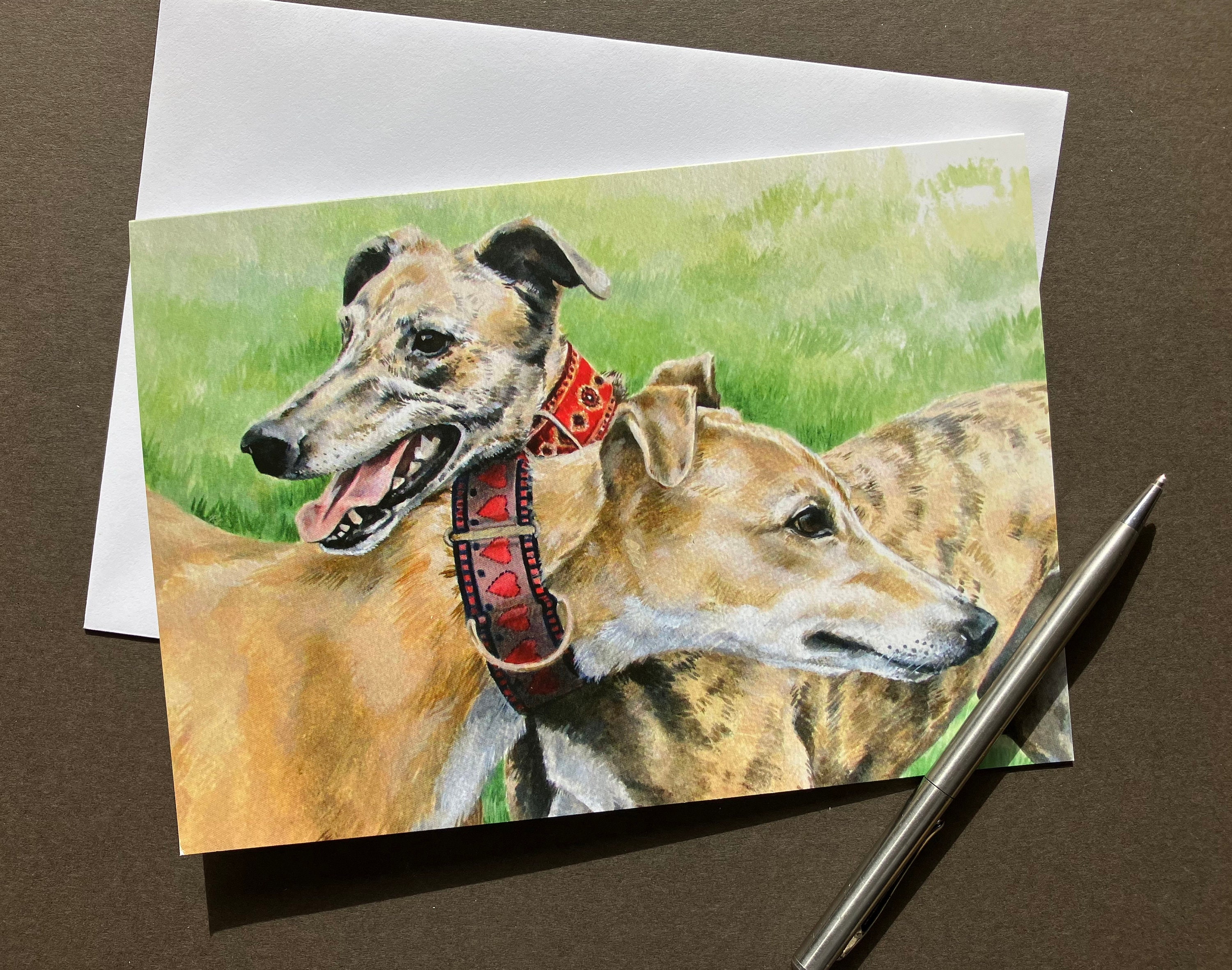 Cartão de felicitações para galgos Lurcher "Apenas bons amigos" Cartão em branco para amantes de galgos