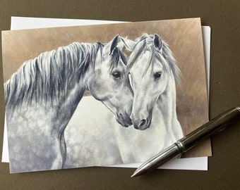 Horse Art Card "Shades of Grey" Grey Horses birthday card for horse lover