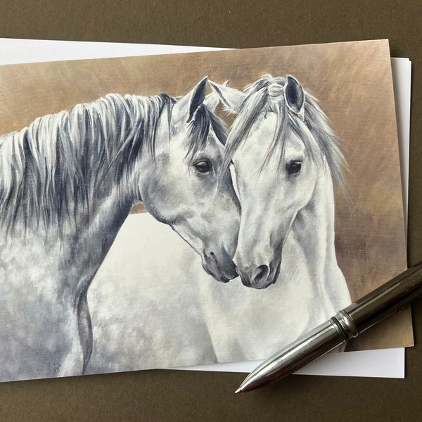 Horse Art Card "Shades of Grey" Grey Horses birthday card for horse lover