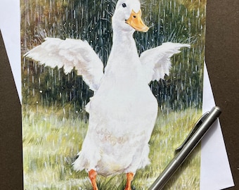 White Duck Greeting Card "Good Weather for Ducks"  Birthday Card for Duck lover