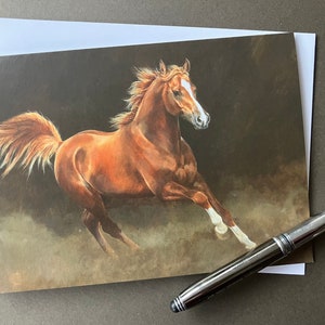Tarjeta de arte con caballo "El castaño árabe" Tarjeta de cumpleaños con caballo árabe para hípica