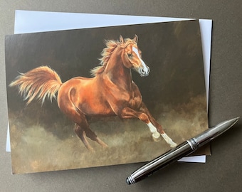 Horse Art Card "The Chestnut Arabian" Birthday card with arab horse for equestrian