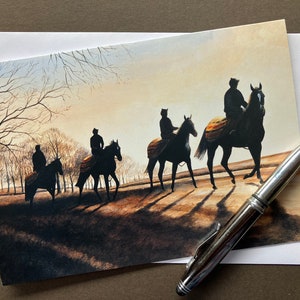 Horse Racing Art Card "Dawn Riders" Blank Greeting Card with horses