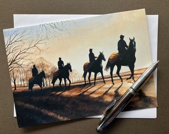 Horse Racing Art Card &quot;Dawn Riders&quot; Blank Greeting Card with horses