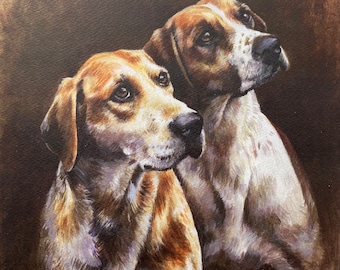 Konsttryck med rävhundar. En studie av två jakthundar.