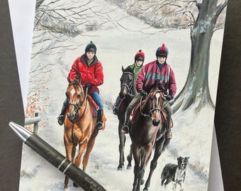 Horse Art Greeting Card - Winter Ride. Ideal Christmas or birthday card for a horse lover