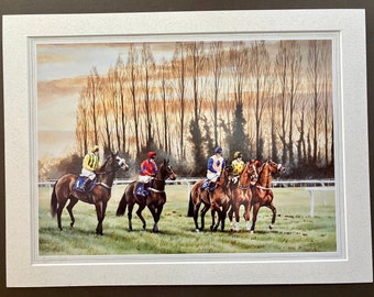 Horse Racing Art Print "Fading Light at Fontwell" Mounted Horse Picture