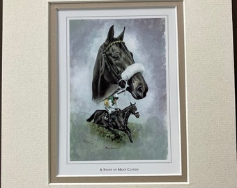 Horse Racing Art Print - A Study of Many Clouds .  Small horse racing decor of Many Clouds winning the Grand National