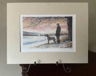 Lurcher/Greyhound Print "Winter Solstice “ Dog Art Mounted Limited Edition