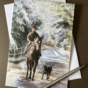 Wenskaart paard kunst: de sneeuwtunnel. Ideale kerst- of verjaardagskaart voor een paardenliefhebber