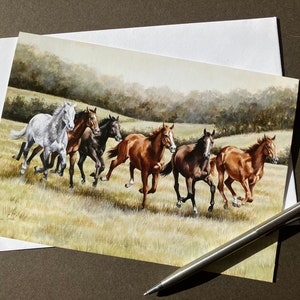Carte de voeux d'art équestre « Au galop libre » Carte vierge équestre avec des chevaux au galop