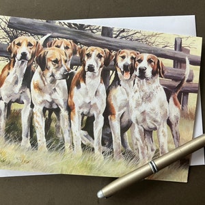 Hunting Art Card "Six of the Best" Blanco kaart met Foxhounds voor Huntsman
