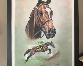 Horse Racing Art Print "A Study of Jonbon" A  framed portrait of the steeplechaser Jonbon