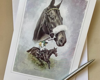 Many Clouds Horse Racing Art Greeting Card, Blank Inside