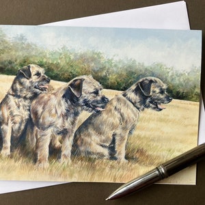 Border Terrier Greeting Card "Ready to Rumble"Dog  Art Card with Border Terriersith