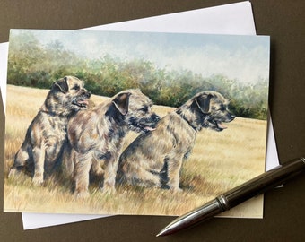 Border Terrier Greeting Card "Ready to Rumble"Dog  Art Card with Border Terriersith