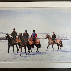 Pferderennen Kunstdruck &quot;&quot;No Racing&quot;&quot; mit montiertem Pferdebild.&quot;